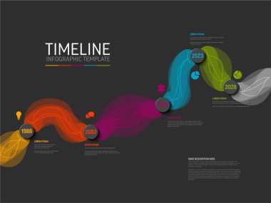 Renkli soyut bilgi zaman çizelgesi görselleştirme sürecini ve tarihi yıllar boyunca gösteriyor. Bu modern zaman çizgisi bilgisi veri görselleştirme ve iş sunumları için mükemmeldir..