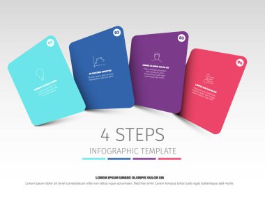 4 renkli adım veya seçeneği gösteren modern bilgi şablonu. Bu yaratıcı bilgi tasarımı basit bir dört aşamalı süreç ya da dizi sunmak için mükemmeldir.