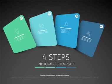 İş sürecinizi ya da iş akışınızı bu dört aşamalı bilgi şablonunu kullanarak gösterin. Bu modern bilgi şablonu farklı aşamaların net bir görselleştirmesini sağlar.