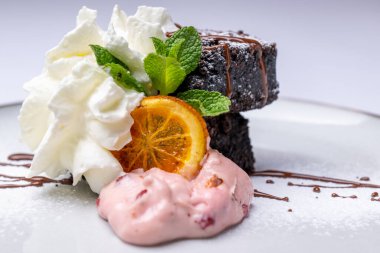 Brownies with yoghurt and cherry