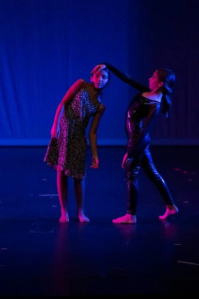 stock image FARO, PORTUGAL - 16th JULY 2022: Contemporary dance group performing a dance number in historical Lethes theater located on Faro city, Portugal.