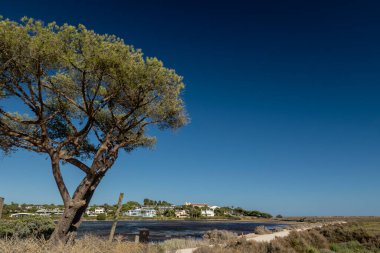 Portekiz, Algarve 'deki Quinta do Lago yakınlarındaki Ria Formosa bataklıklarının manzara manzarası..