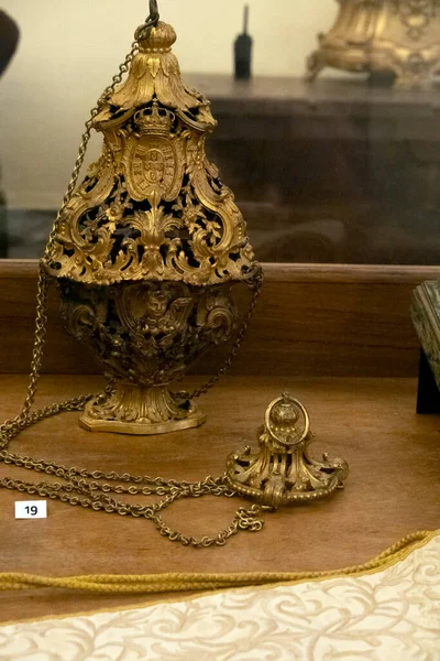 Mafra Portugal 29Th June 2022 Close View Golden Censer Used — Stock Photo, Image