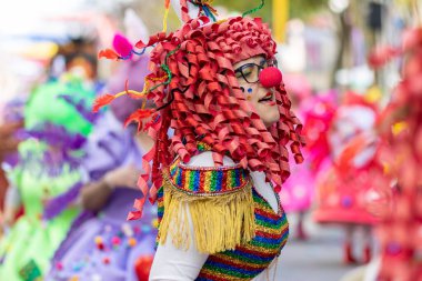 LOULE, PORTUGAL - 23 Şubat 2023: Loule, Portekiz 'deki Renkli Karnaval Festivali katılımcıları.