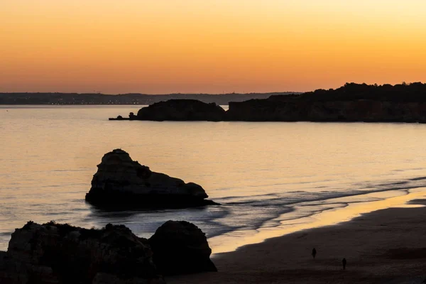 Vista Hermosa Puesta Sol Playa Three Castle Ciudad Portimao Algarve — Foto de Stock