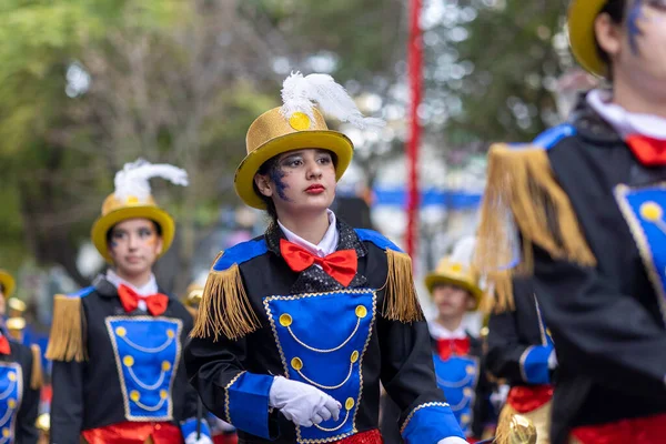 Loule Portugal Februar 2023 Farverige Karneval Carnaval Parade Festival Deltagere - Stock-foto