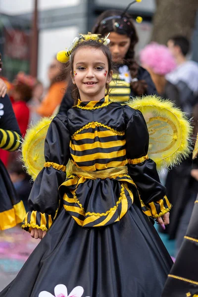 LOULE, PORTUGAL - 23 Şubat 2023: Loule, Portekiz 'deki Renkli Karnaval Festivali katılımcıları.