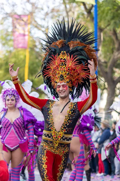 Loule Portugal Ruari 2023 Färgglada Karneval Karneval Paradfestivaldeltagare Loule Stad — Stockfoto