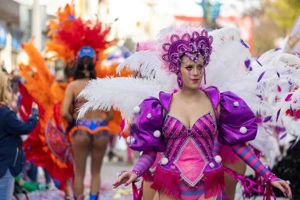 stock image LOULE, PORTUGAL - 23rd FEBRUARY 2023: Colorful Carnival (Carnaval) Parade festival participants on Loule city, Portugal.