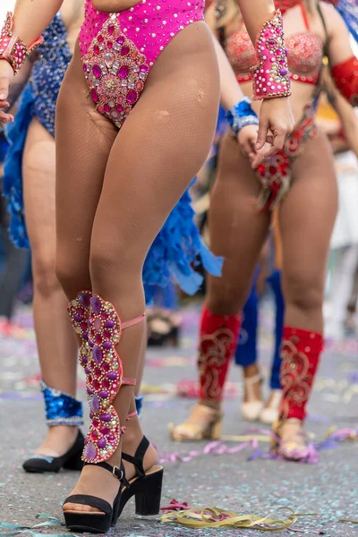 Kleurrijke Carnaval Carnaval Parade Festival Deelnemers Aan Loule Stad Portugal — Stockfoto