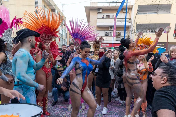 Loule Portugal Февраля 2023 Года Участники Фестиваля Красочный Карнавал Карнавал — стоковое фото