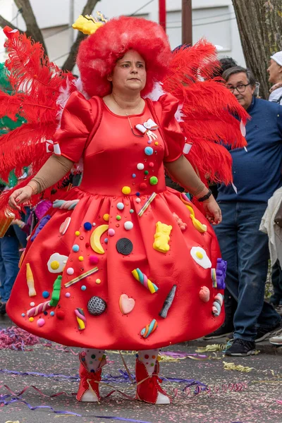 LOULE, PORTUGAL - 20 Şubat 2023: Loule, Portekiz 'deki Renkli Karnaval Festivali katılımcıları.