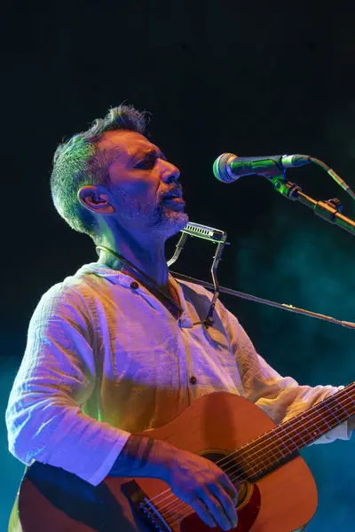 stock image FARO, PORTUGAL: 8th SEPTEMBER, 2023 - Music band, Nanook o vagabundo, performs on Festival F, a big festival on the city of Faro, Portugal.