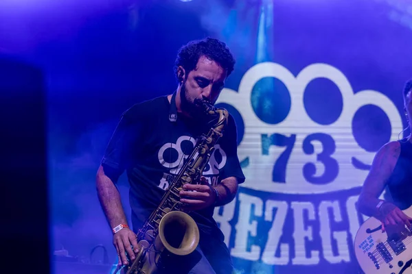 Stock image FARO, PORTUGAL: 8th SEPTEMBER, 2023 - Music band, Bezegol, performs on Festival F, a big festival on the city of Faro, Portugal.