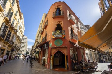 Malaga, İspanya - 21 Ekim 2023: Malaga şehrinin şehir merkezi, Endülüs, İspanya.