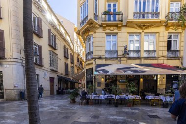 Malaga, İspanya - 21 Ekim 2023: Malaga şehrinin şehir merkezi, Endülüs, İspanya.