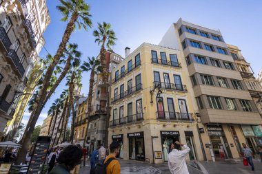 Malaga, İspanya - 21 Ekim 2023: Malaga şehrinin şehir merkezi, Endülüs, İspanya.
