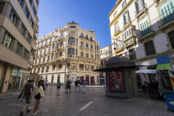 Malaga, İspanya - 21 Ekim 2023: Malaga şehrinin şehir merkezi, Endülüs, İspanya.