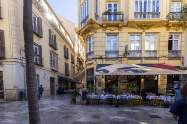 Malaga, İspanya - 21 Ekim 2023: Malaga şehrinin şehir merkezi, Endülüs, İspanya.