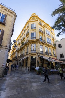 Malaga, İspanya - 21 Ekim 2023: Malaga şehrinin şehir merkezi, Endülüs, İspanya.
