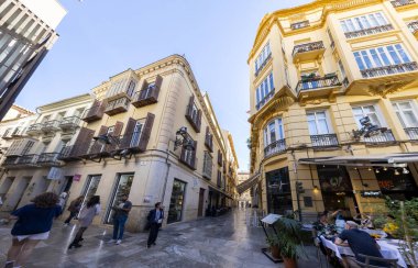 Malaga, İspanya - 21 Ekim 2023: Malaga şehrinin şehir merkezi, Endülüs, İspanya.