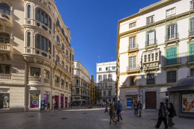 Malaga, İspanya - 21 Ekim 2023: Malaga şehrinin şehir merkezi, Endülüs, İspanya.