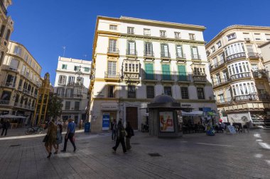 Malaga, İspanya - 21 Ekim 2023: Malaga şehrinin şehir merkezi, Endülüs, İspanya.