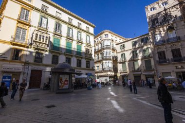 Malaga, İspanya - 21 Ekim 2023: Malaga şehrinin şehir merkezi, Endülüs, İspanya.