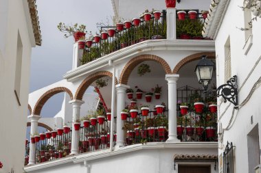 Mijas, İspanya - 22 Ekim 2023: İspanya 'nın Endülüs kentindeki Mijas köyündeki tipik saksı bitkileri.