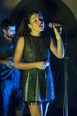 FARO, PORTUGAL: 7 Eylül 2023 - Müzik grubu, Quarteto de Jazz ARCM başarısı. Ana Cherry, Portekiz 'in Faro şehrinde düzenlenen F Festivali' nde sahne alıyor..