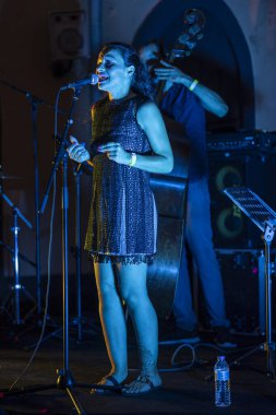 FARO, PORTUGAL: 7 Eylül 2023 - Müzik grubu, Quarteto de Jazz ARCM başarısı. Ana Cherry, Portekiz 'in Faro şehrinde düzenlenen F Festivali' nde sahne alıyor..