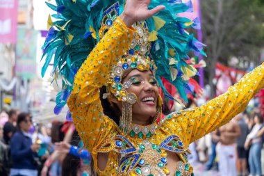 LOULE, PORTUGAL - 17 Şubat 2024: Loule, Portekiz 'deki Renkli Karnaval Festivali katılımcıları.