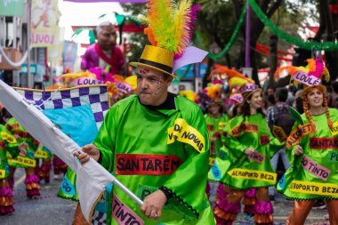LOULE, PORTUGAL - 17 Şubat 2024: Loule, Portekiz 'deki Renkli Karnaval Festivali katılımcıları.