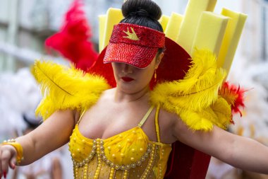 LOULE, PORTUGAL - 17th FEB 2024: Colorful Carnival (Carnaval) Parade festival participants on Loule city, Portugal. clipart