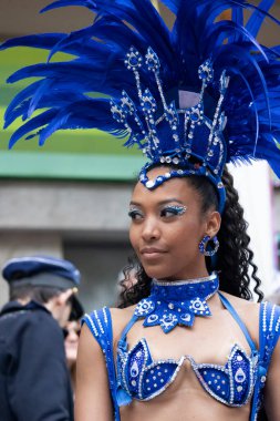 LOULE, PORTUGAL - 17th FEB 2024: Colorful Carnival (Carnaval) Parade festival participants on Loule city, Portugal. clipart