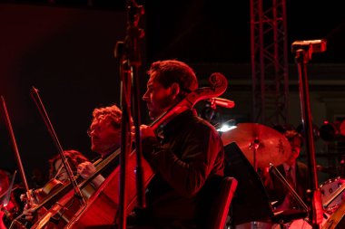 FARO, PORTUGAL: 6th SEPTEMBER, 2024 - Music artist, Capitao Fausto and Orquestra do Algarve, performs on Festival F, a big festival on the city of Faro, Portugal. clipart