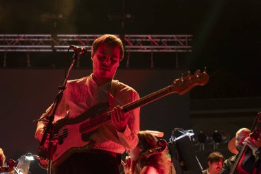 FARO, PORTUGAL: 6th SEPTEMBER, 2024 - Music artist, Capitao Fausto and Orquestra do Algarve, performs on Festival F, a big festival on the city of Faro, Portugal. clipart