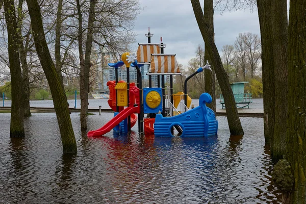 flood in the city, flooded playground. High quality photo