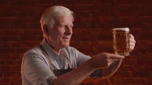 Brewmaster Expert Checks Quality Freshly Tapped Beer High Quality Footage — Stock Video
