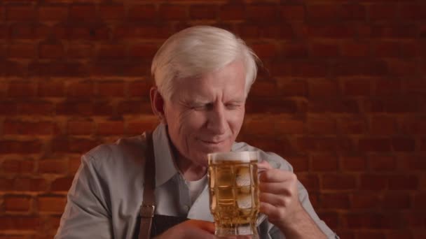 Een Brouwmeester Expert Controleert Kwaliteit Van Het Vers Afgetapte Bier — Stockvideo