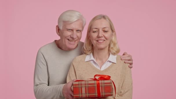 Šťastní Dospělí Manželé Usmívají Dívají Kamery Rodinné Hodnoty Vysoce Kvalitní — Stock video