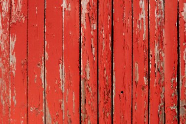 Background of old wooden boards painted with red cracked paint. Old fence or building wall made of wood with peeling red paint. Free space for text. Building in need of repair or abandoned area clipart