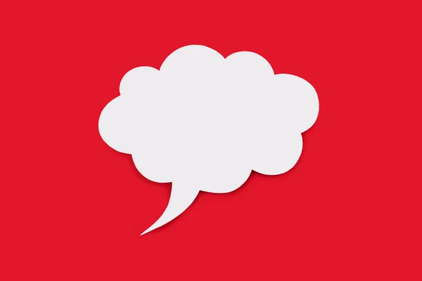 Speech bubble in the form of a cloud on a red background. Free space for text. Empty white speech bubble with text writing option. The concept of speech communication on the Internet