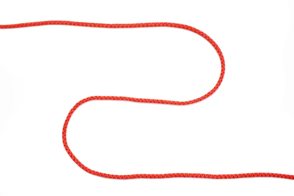 Corda Vermelha Torcida Forma Ziguezague Fundo Isolado Branco Corda Nylon — Fotografia de Stock