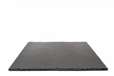 Beyaz arka planda siyah tahta. Metin veya tasarım resmi için boş alan. Yemek pişirmek ya da restoran menüleri için ince bir yazı tahtası. Metin için boş alan