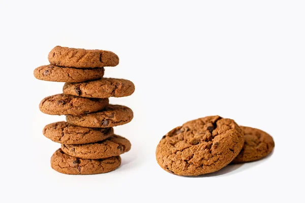 Une Pile Cookies Aux Pépites Chocolat Sur Fond Blanc Délicieuses — Photo