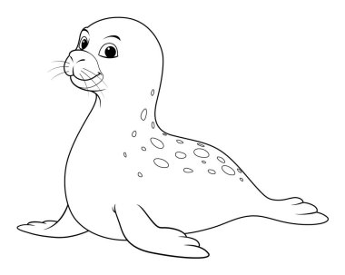 Seal Cartoon Animal Illustration BW clipart