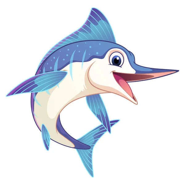 Little Marlin Fish Dibujos Animados Ilustración Animal — Vector de stock