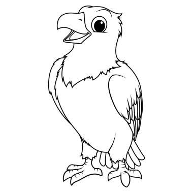 Little Bald Eagle Cartoon Animal Illustration BW clipart