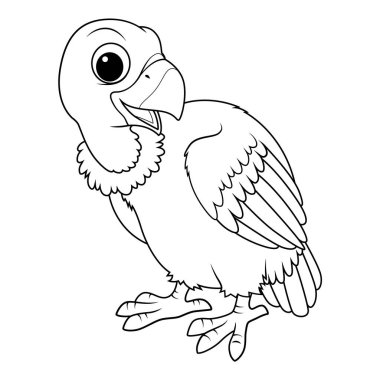 Little Vulture Cartoon Animal Illustration BW clipart